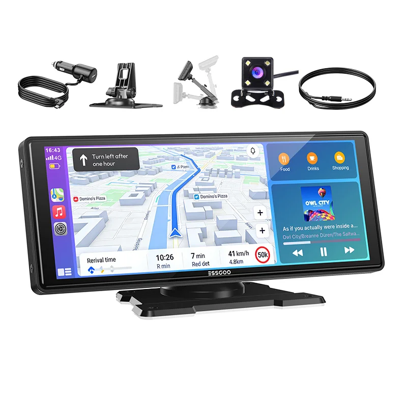 ESSGOO 10,26 Zoll tragbare, kabellose Carplay-Universalhalterung für Wohnmobile, LKWs, Autoradios, Android Auto, Bluetooth, FM, Lenkradsteuerung, einfach zu installieren