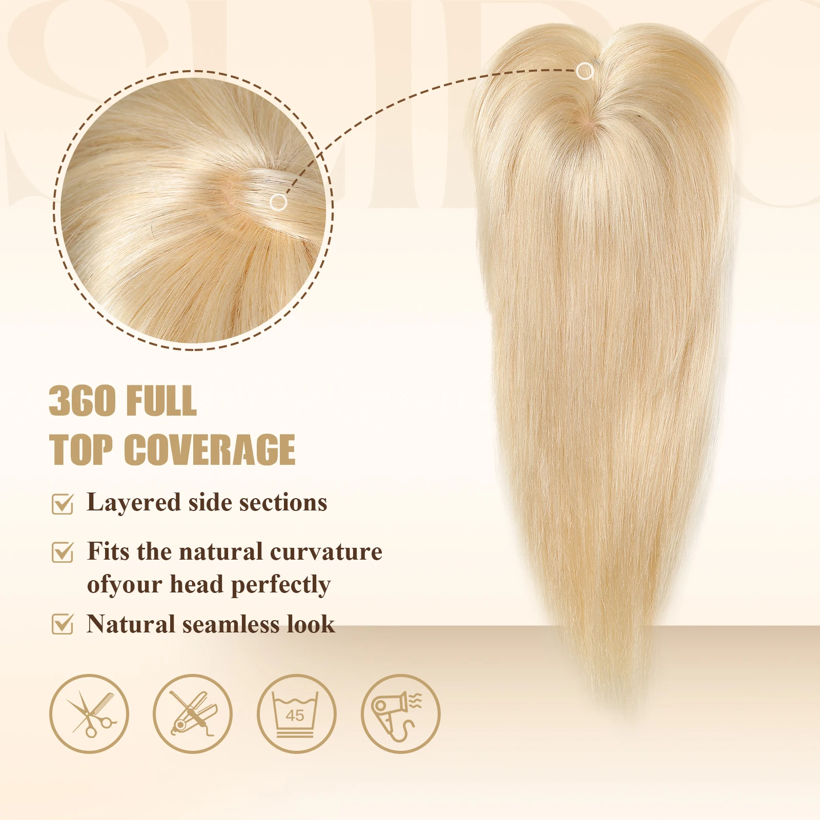 613# Blonde Human Hair Toppers For Women Silk Base Clips In Toppers With Fringe 12 Inch Straight Hair Piece for Thinning Hair