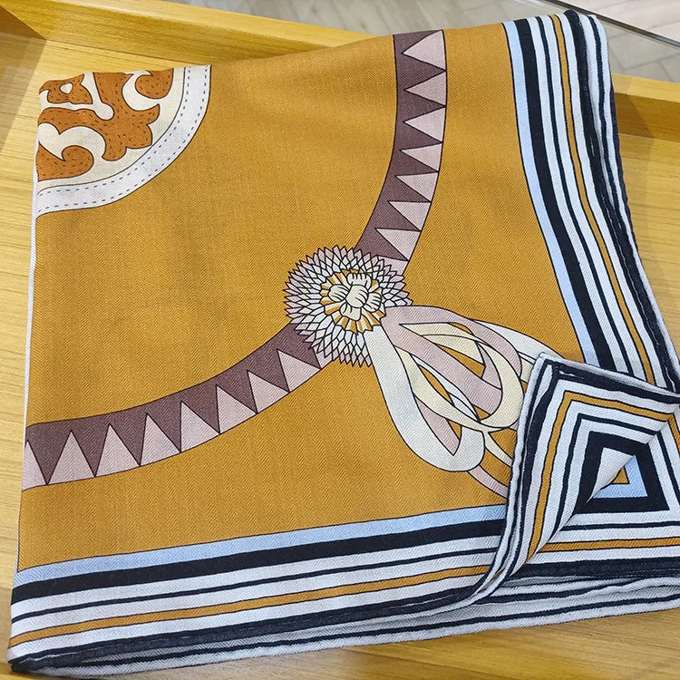 الحرير وشاح من الصوف الشتاء كبير مربع شال رئيس سرق التفاف اليد توالت حواف عصابات للنساء الأوشحة 135 سنتيمتر الحصان طباعة #5