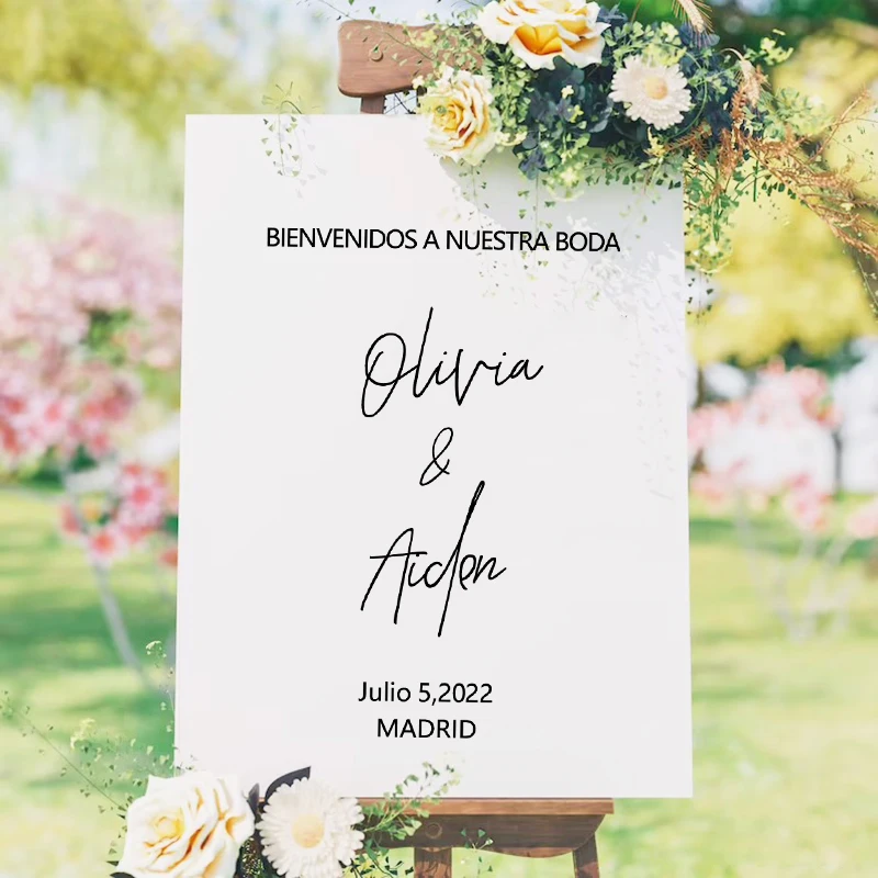 Bienvenidos a Nuestra Boda znak ślubna winylowa tablica naścienna spersonalizowana hiszpańska tablica ślubna naklejka niestandardowa nazwa i data naklejki wystrój