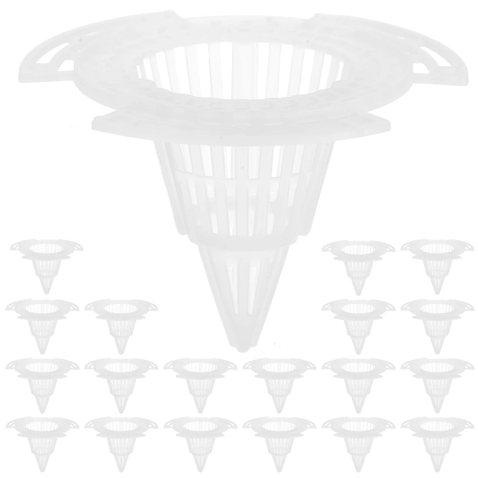 20 قطعة ثقب زارع مخروطي منصات شبكية اناء للزهور تنفس الصرف جوانات وعاء بلاستيكي أسفل صافي شبكة بلاستيكية وسادة مرشحات