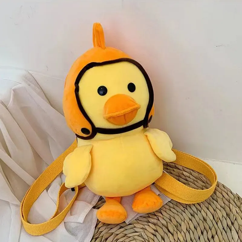 30cm kleine gelbe Ente Plüsch Rucksack Kawaii Tier Ente mit Helm Stofftier niedlichen weichen Schult asche Jungen Mädchen Geschenke