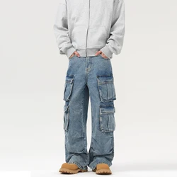 Autumn Men's Baggy Jeans Blue Wide Legs Denim Pants Oversize Cargo Korean Fashion Male Clothes Streetwear Trousers Sweatpants