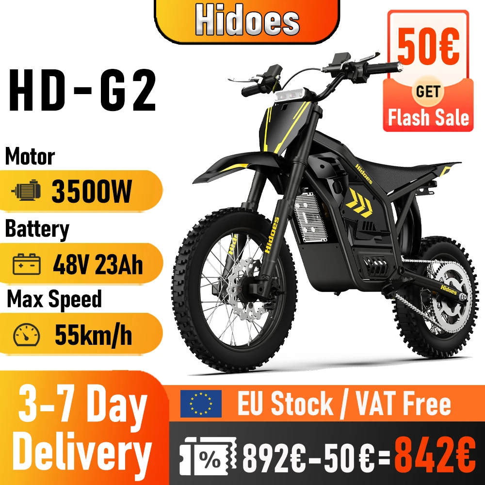 Vélo électrique Hidoes G2 3500W 48V 23AH, moto électrique, pneus larges 12/14 pouces, vélo tout-terrain pour adolescents et adultes