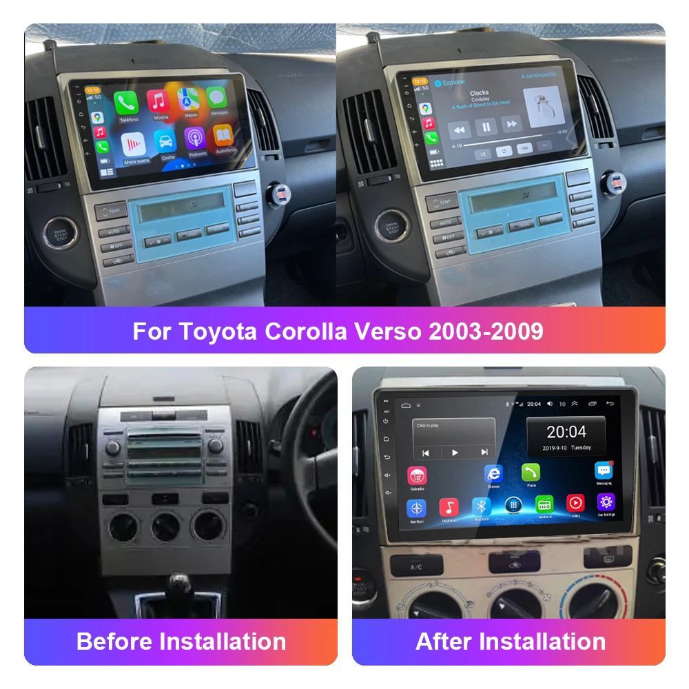 2din 8G+128G Android 10 Car Radio Multimedia Player Carplay Auto GPS Navigation NO DVD For Toyota Corolla Verso 2004-2009