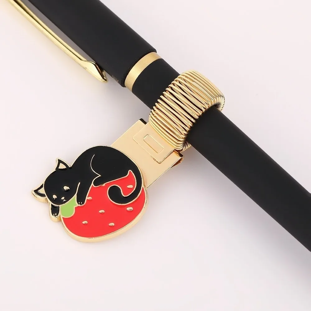 Metal Animals Pen Holder Anti-lost with Enamel Coating Spring Pen Clips Secure Grip Bookmark Pencil Holder Stationery Supplies