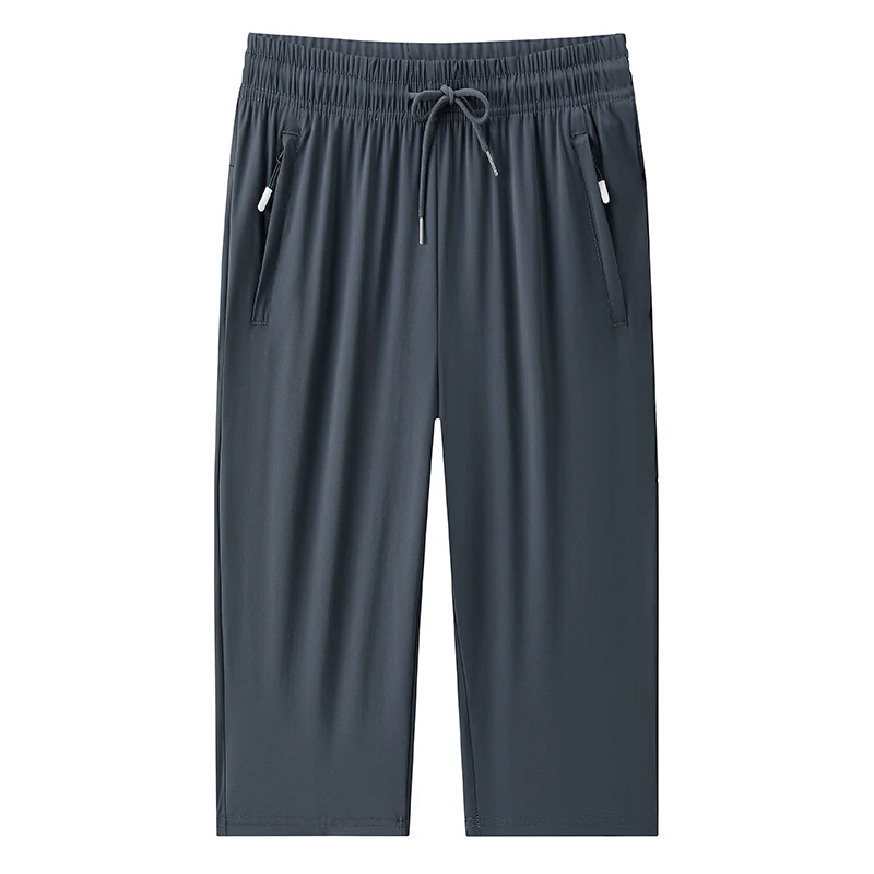 Men'S Versatile High Elasticity Casual Sports Pants New Summer Ice Silk Quick Drying Korean Trend Straight Leg 7-Point Trousers