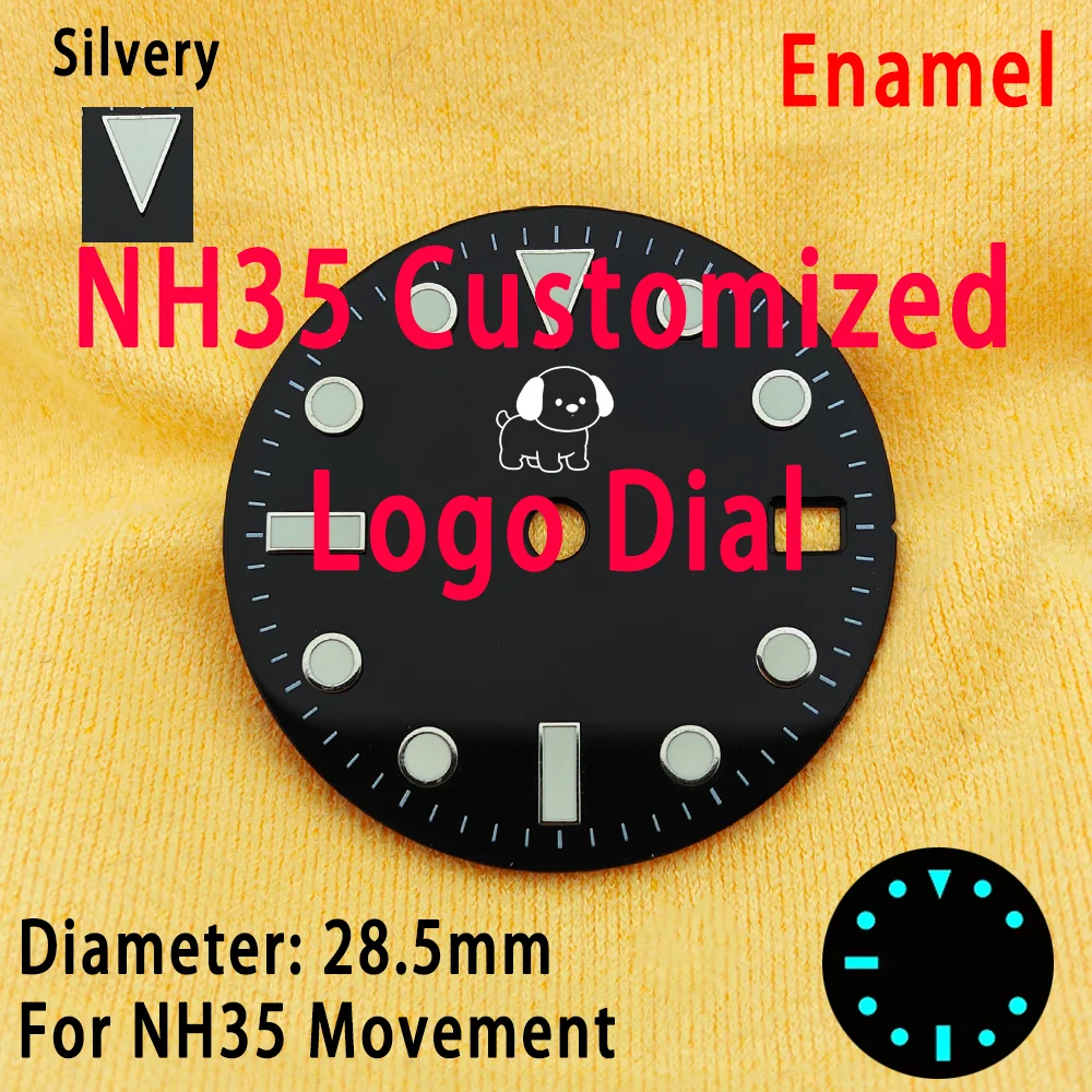 NH35 Individuell gestaltete Logo-Uhrenzifferblätter 28,5 mm für NH35 NH36, blau leuchtende Zeiger, Zifferblatt, Kalender, individuell gestaltete Uhr, NH35-Zifferblatt-Zubehör
