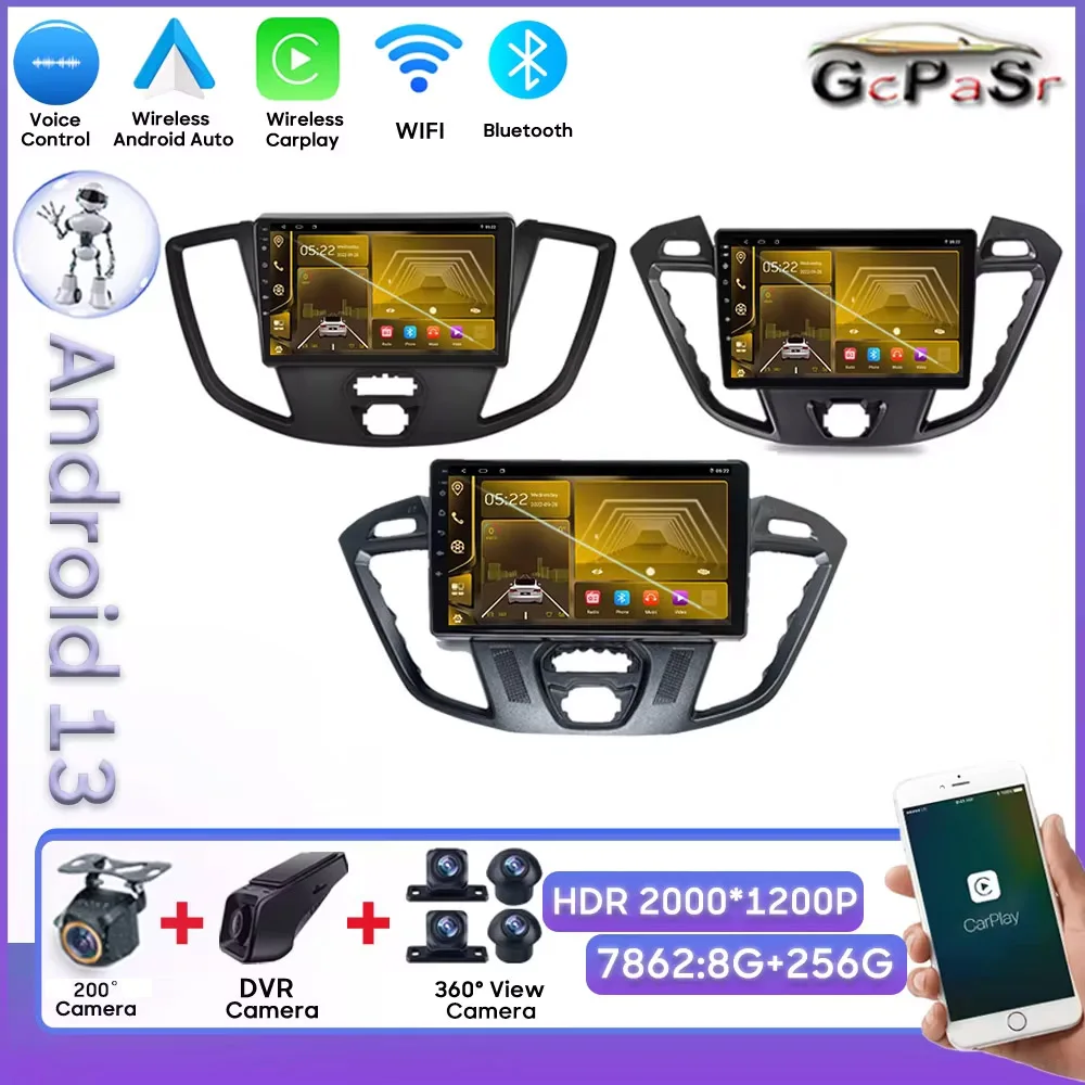 Android 13 For Ford Transit Tourneo Custom 2013-2021 Wireless Android Auto Mirror Link GPS Navigation Bluetooth Touch Screen 5G