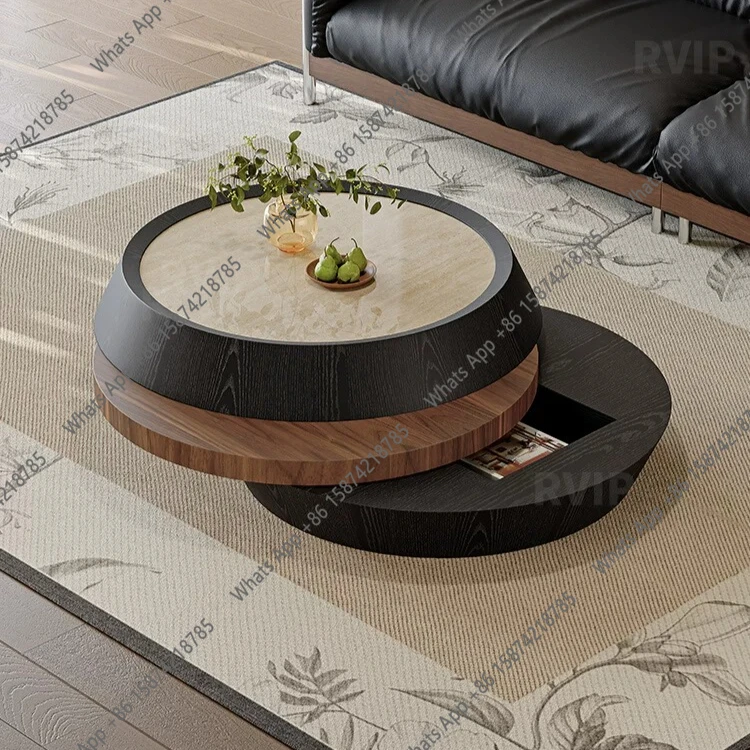 Medieval style rotatable coffee table cave stone rock slab living room designer small apartment retro storage personalized creat