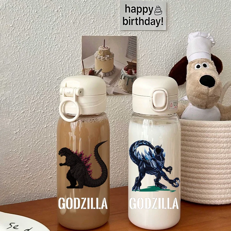 600ML Godzilla Cartoon Kaiju Dinosaur Straw Plastic Water Cup Portable Leak Proof Water Bottle Outdoor Sports Water Bottle