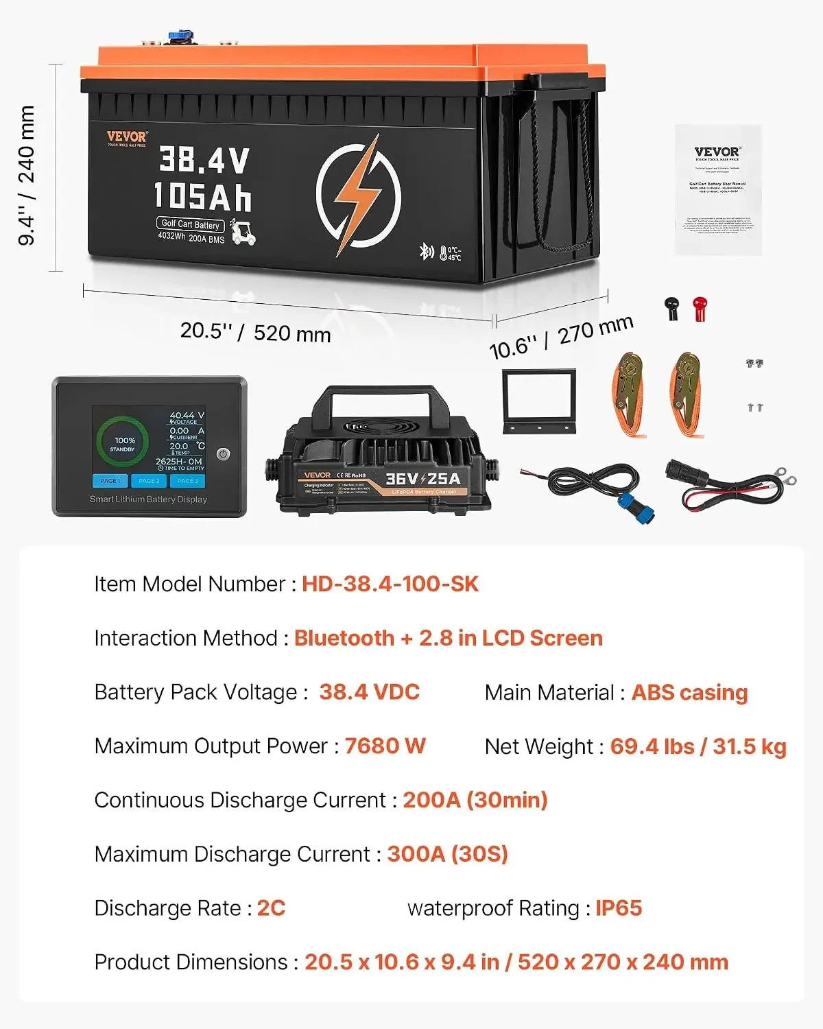 36V/48V 105Ah Golf Cart Lithium Battery, 36/48 Volt Golf Cart Battery with 200A BMS, LCD or Touch Monitor and, Customized