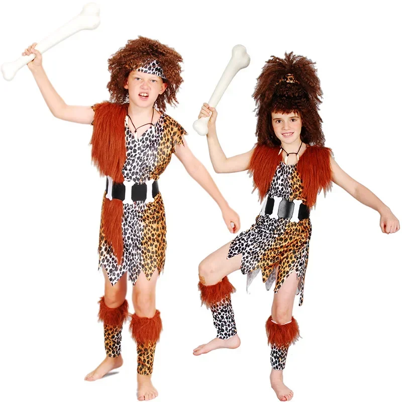 2025 Indians Outfit Primitive People Wild Man Halloween Costumes For Boy Gilr Kids Family Clothing Performance Show Fancy Party