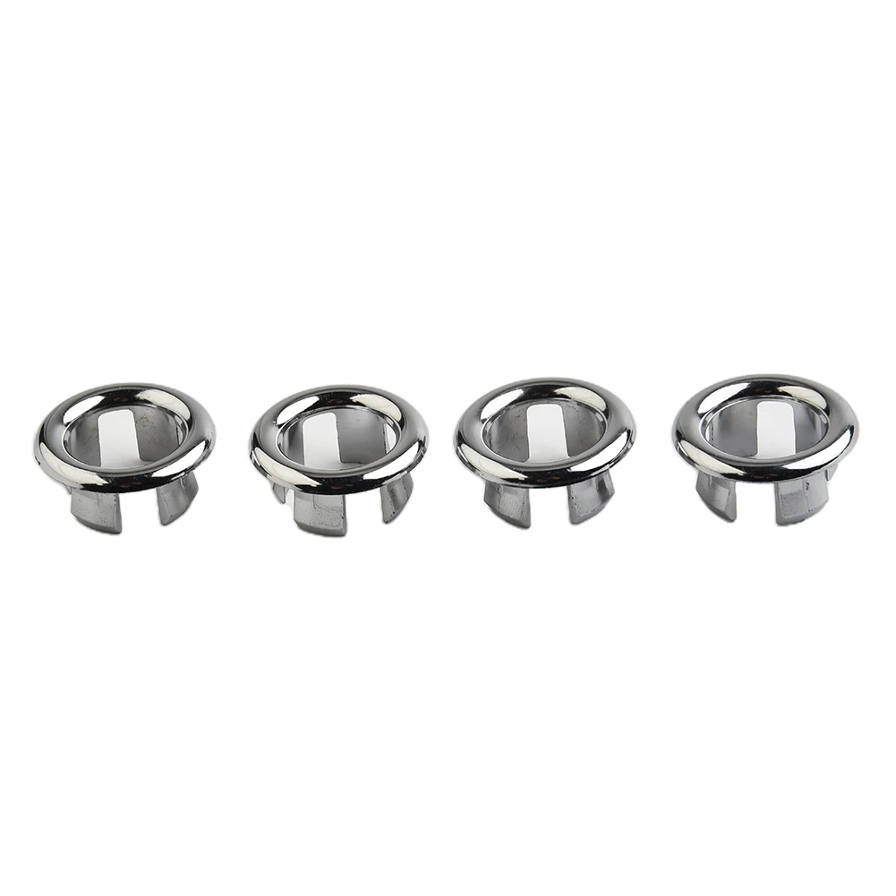 4PCS Bath Sink Ring Overflow Cover Plastic Silver Plated Bathroom Ceramic Basin Overflow Ring Insert Chrome Ring Hole Cap