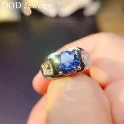2CT Royal Blue Color Moissanite Diamond Ring for Men 925 Sterling Silver Moissanite Gemstone Wedding Ring Wholesale Gift