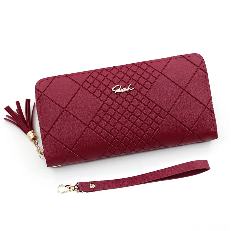 Women's Long Wallet With Wristlet Phone Pocket Tassel Zipper Closure Crossbody Clutch Purse