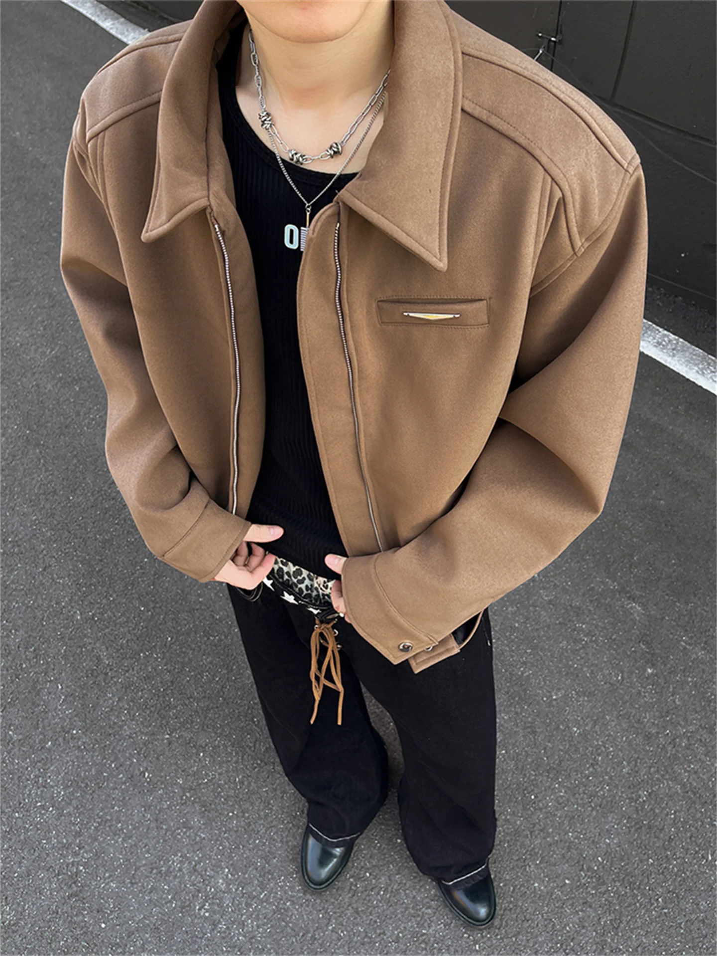 

Cleanfit Men's ort Baseball Jaet Vintage ape American Collar Outerwear Slim Fit Waed Proc Spring Autumn Wear
