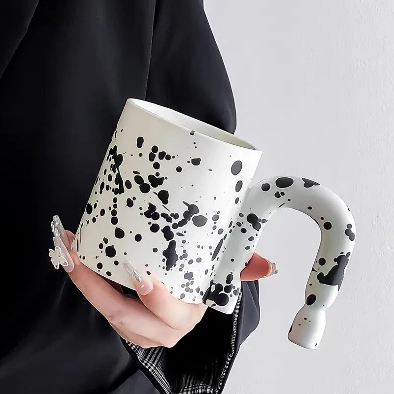 Creative Splashed Ink Design Ceramic Coffee Mug, Minimalist Aesthetic Large Capacity Cup for Home Kitchen, Unique Gift Idea