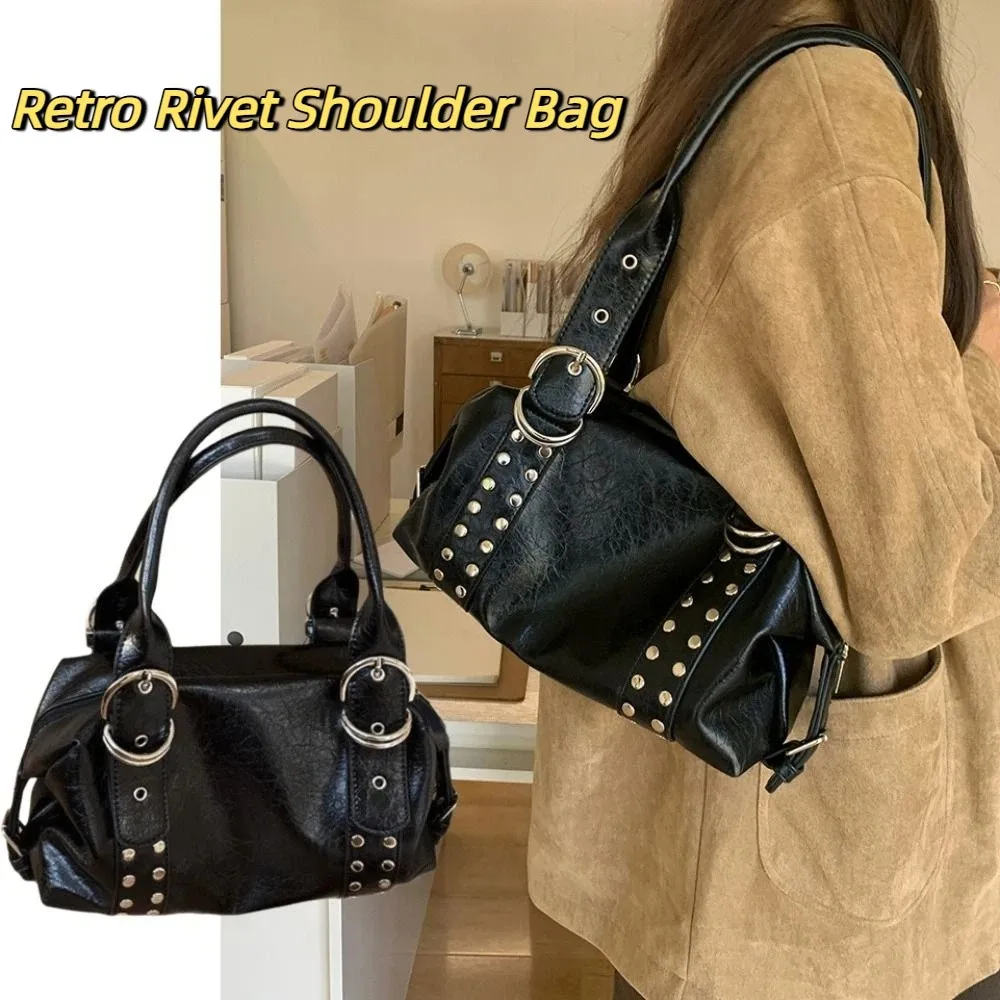 

Punk Y2K Retro Rivet Shoulder Bag Spicy Girl Fashion Motorcycle Bag Pu Leather Handbag Tote Bag Shopping