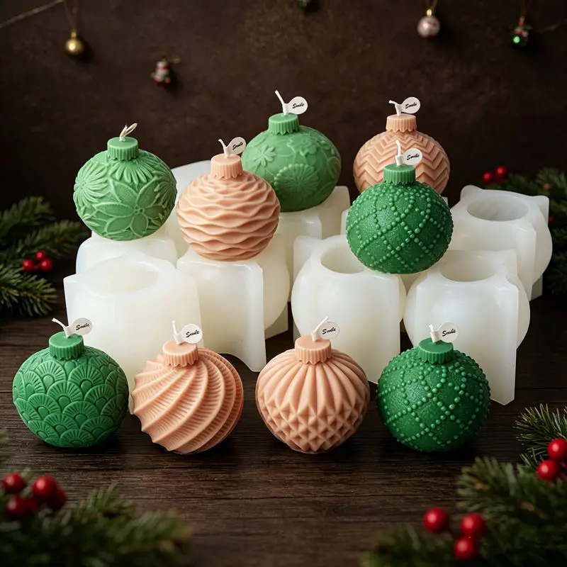 Weihnachtskugel Silikon-Kerzenform 3D Geprägte Kugel-Ornament-Form DIY Kerzen-Seifen-Harz-Gips Feiertagsdekoration