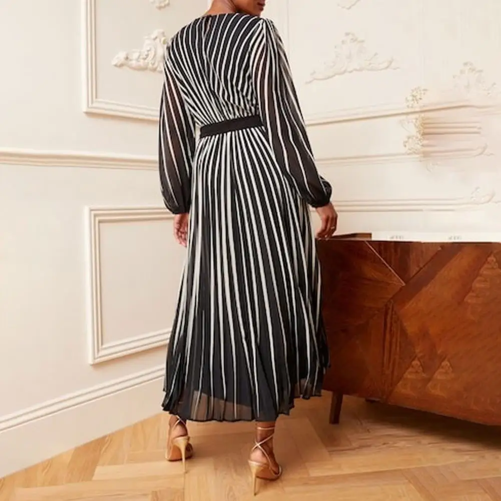 

A Line Flowy Dress Chic Women's O-neck Long Sleeve Midi Dress Collection Flowy A-line Streetwear Dot Print Casual for Spring