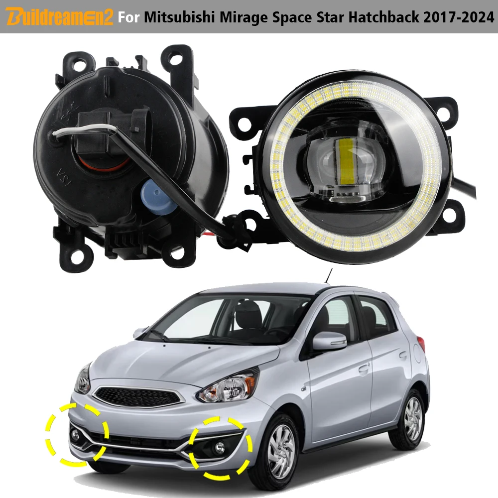 2 X Angel Eye LED Fog Light DRL For Mitsubishi Mirage Space Star Hatchback 2017-2024 30W Car Front Fog Daytime Running Lamp H11