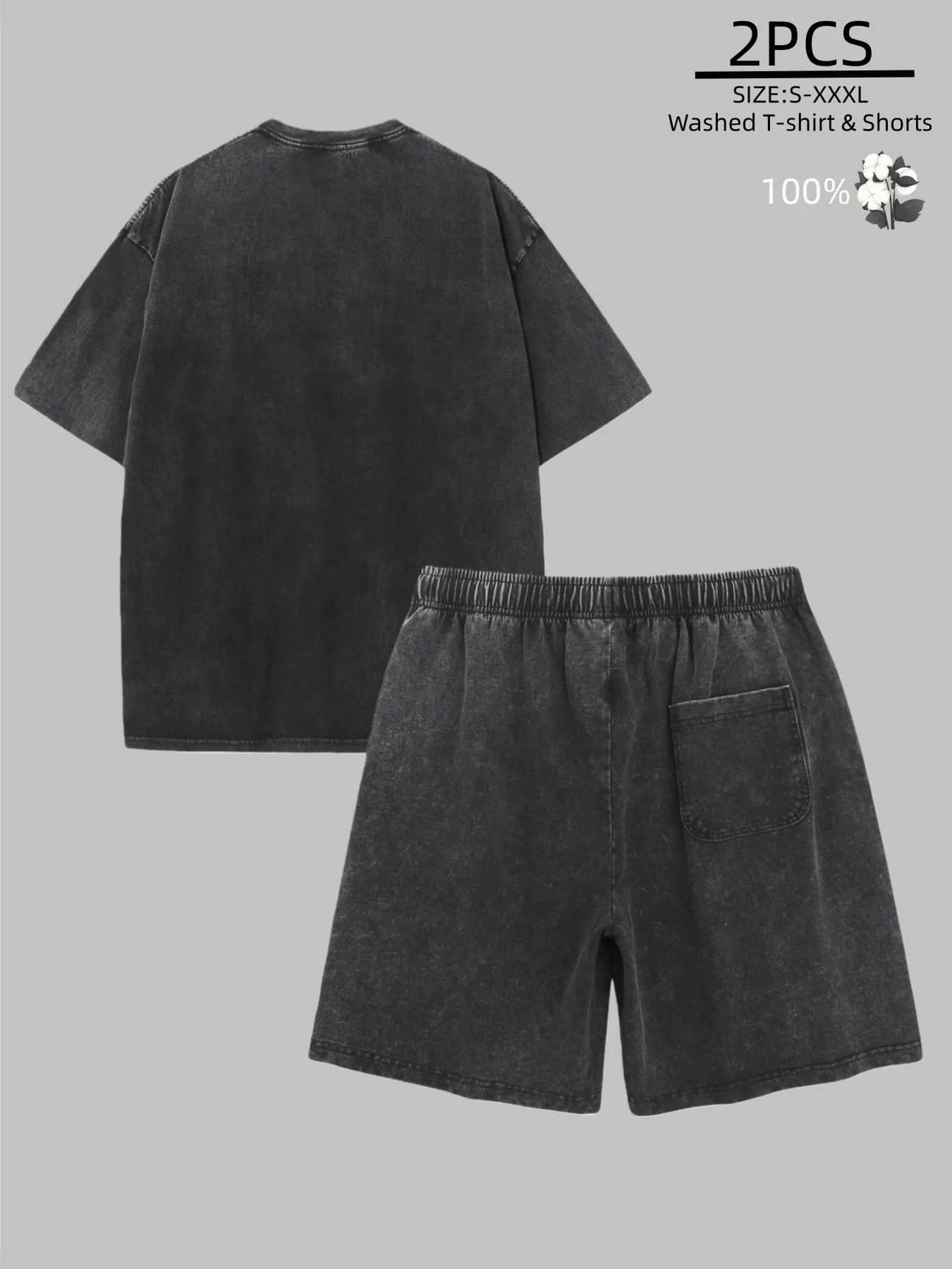 

2-Piece Mens Washed Cotton T-Shirt And Shorts Set Casual Comfortable Gym Fitness Outfit