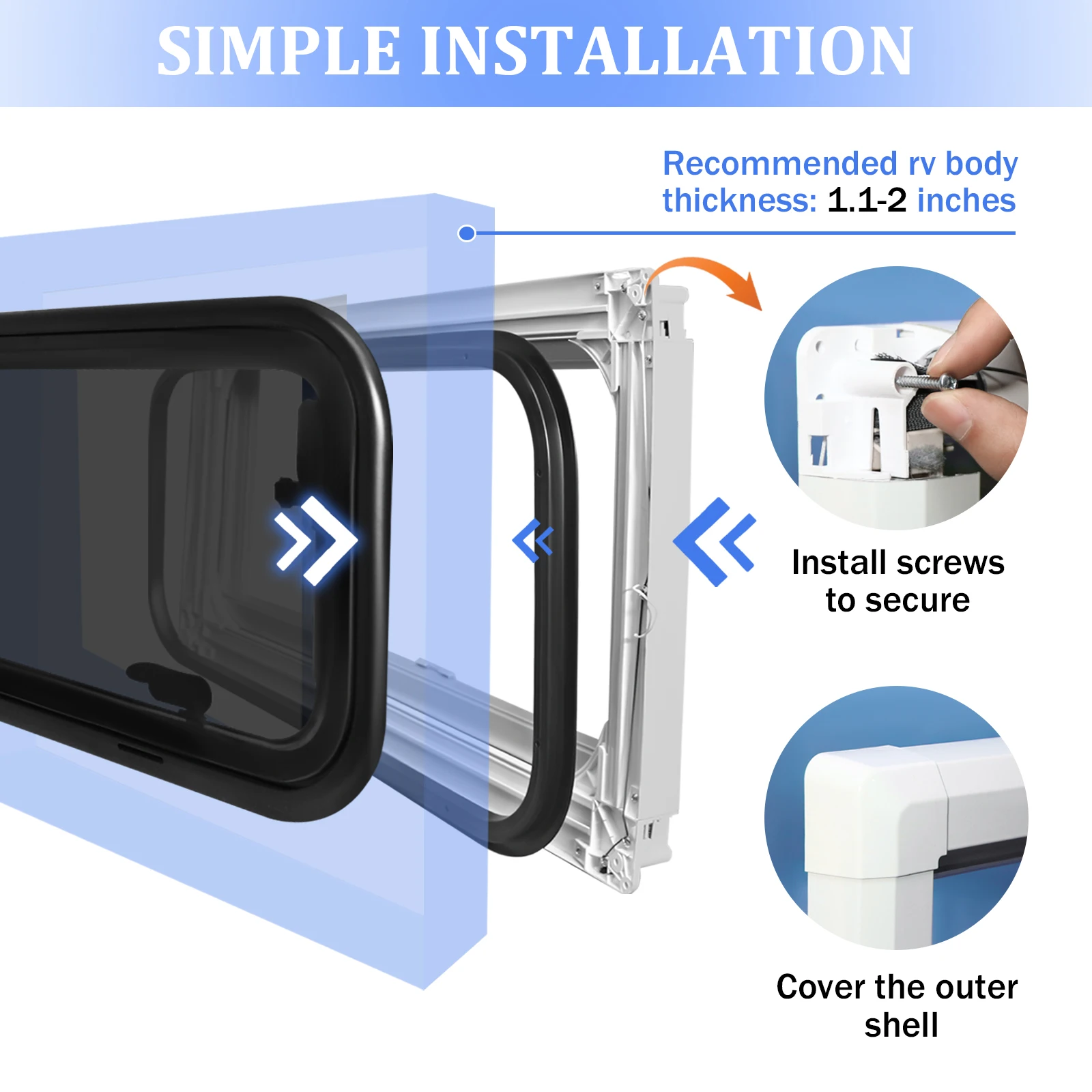 نافذة RV Emergency Egress مقاس 45 × 40 سم / 17.7 بوصة عرض × 15.8 بوصة ارتفاع - إطار من الألومنيوم - نافذة جانبية من الأكريليك للتخييم مع غطاء للخصوصية وشاشة #5