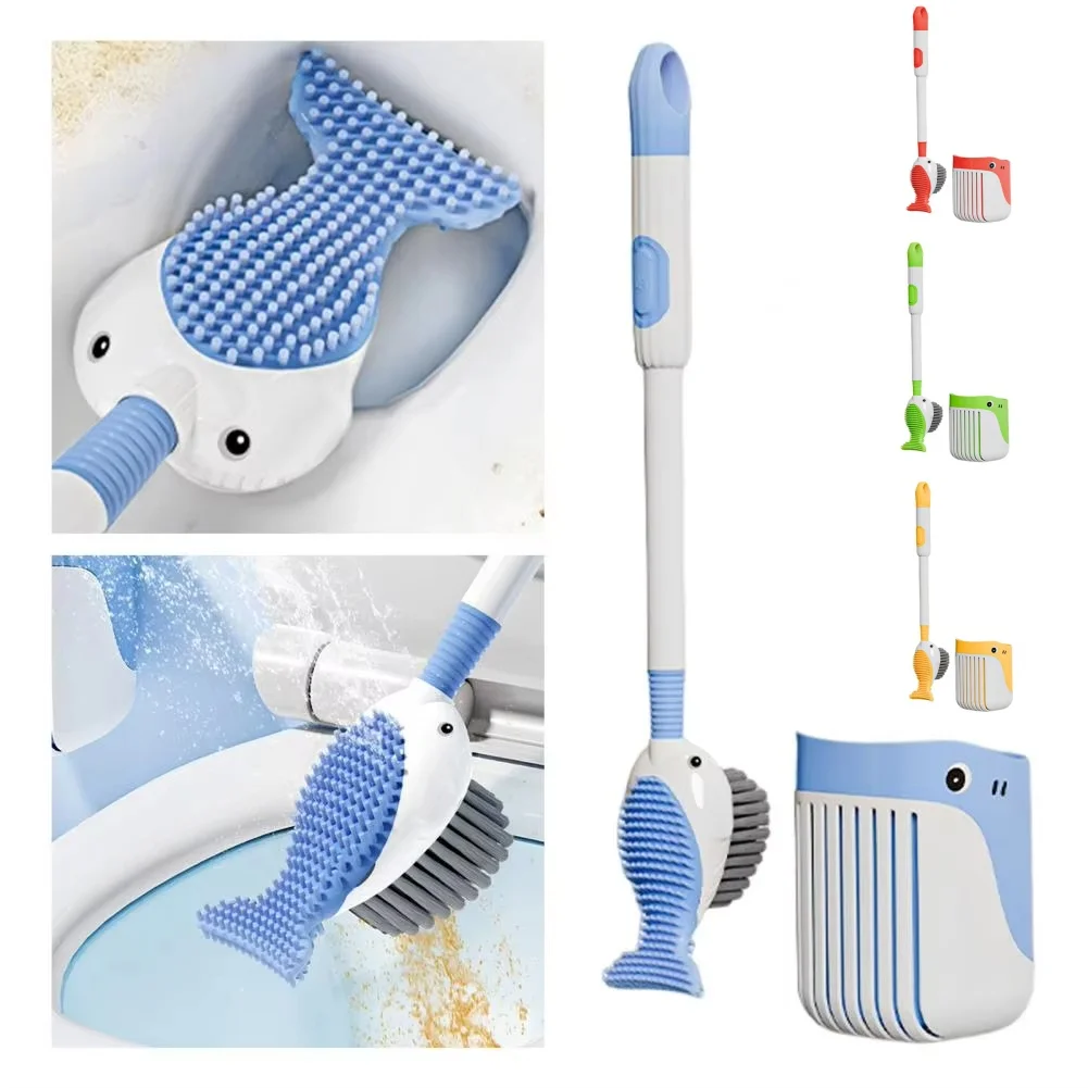 Squirt Whale Toilet Brush 360-Degree Cleaning Brush with Silicone Head Hanging Hole Design Wall-mounted Toilet Brush