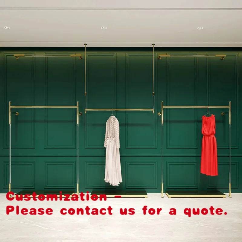 

custom.Retail Clothes Shops Boutique Wall Mounted Garment Stand Stainless Steel Shiny Gold Hang hape Clothing Rack on Ceiling