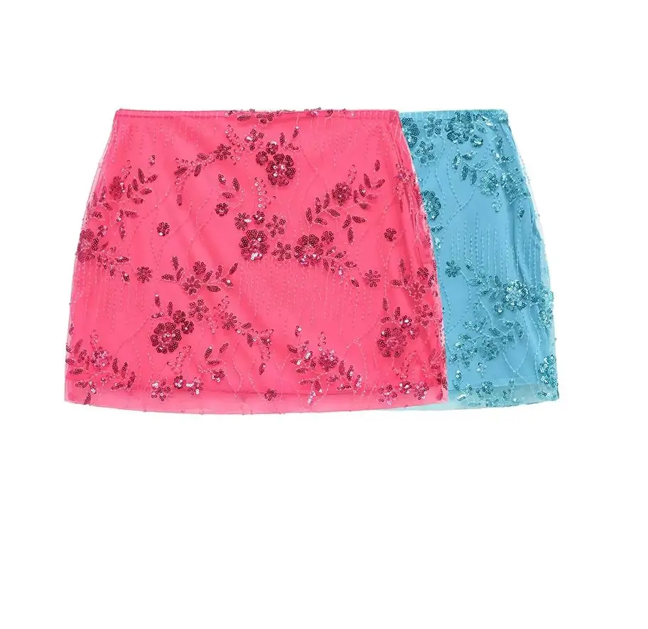 KONDALA Chic Sexy Club Pearl Y2K Mini Skirt Fashion 2025 Summer Zipr Night Party Shiny Birthday Casual Female Sheath Mini Skirt