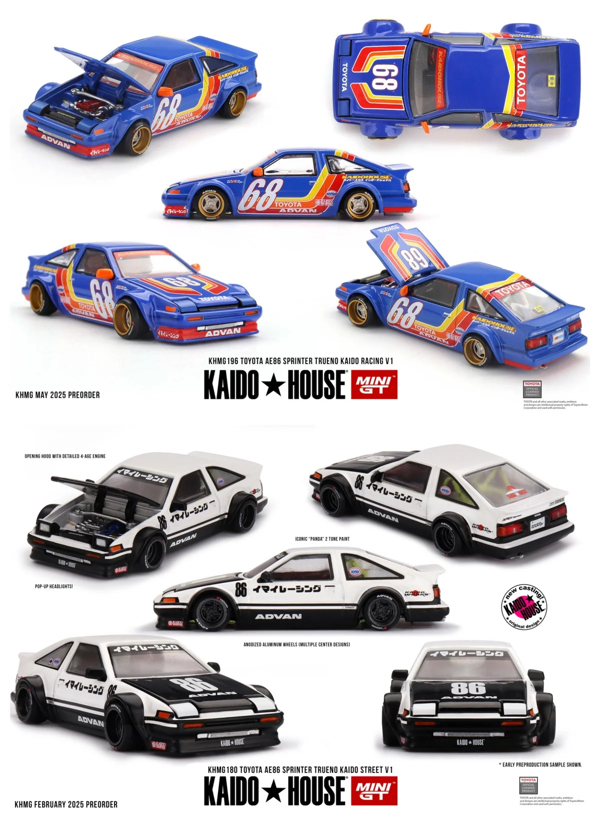

MINIGT&Kaido House 1/64 KHMG180 196 AE86 Sprinter Trueno Kaido Street V1 Diecast Model Toy Vehicles Miniatures Collectibles