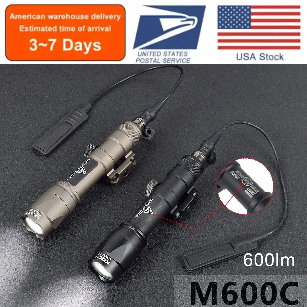 US Warehouse Surefire M600B M300B M300C Ultra Light Flashlight Momentary Pressure Switch MLOK 600LM 20mm Picatinny White Light
