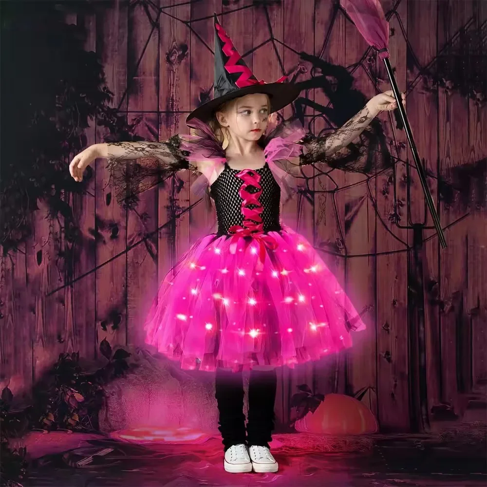 Mädchen Halloween Cosplay Hexen kostüm Kinder Karneval Vestidos Party Tutu Outfits Phantasie Dress Up Kleidung Set Hut Urlaub