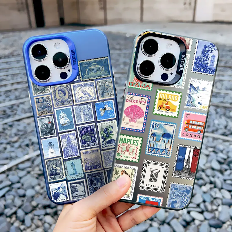 ختم الكولاج نمط التغطية الكاملة حافظة هاتف ليزر آيفون 16 15 14 برو ماكس بلس 13 ميني 12 11 برو ماكس أغطية مقاومة للصدمات