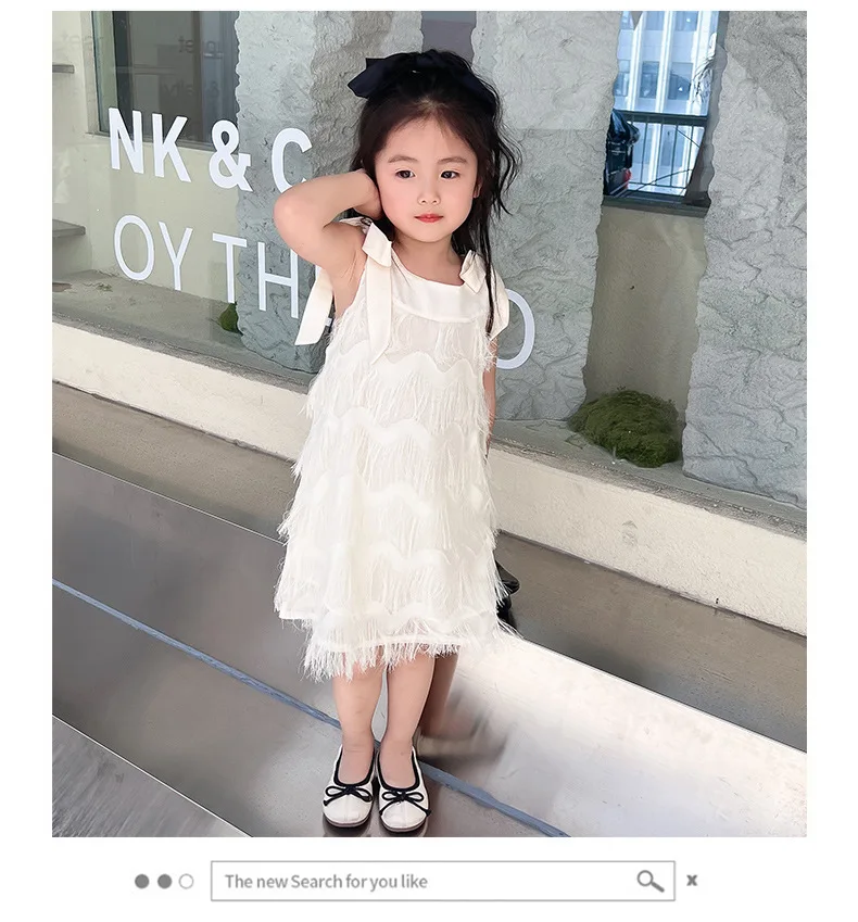 Girls Casual Dresses Fringe Bow Princess Dress Sleeveless Halter Dress for Kids White Princess Dress for Girls 2 To 7 Years