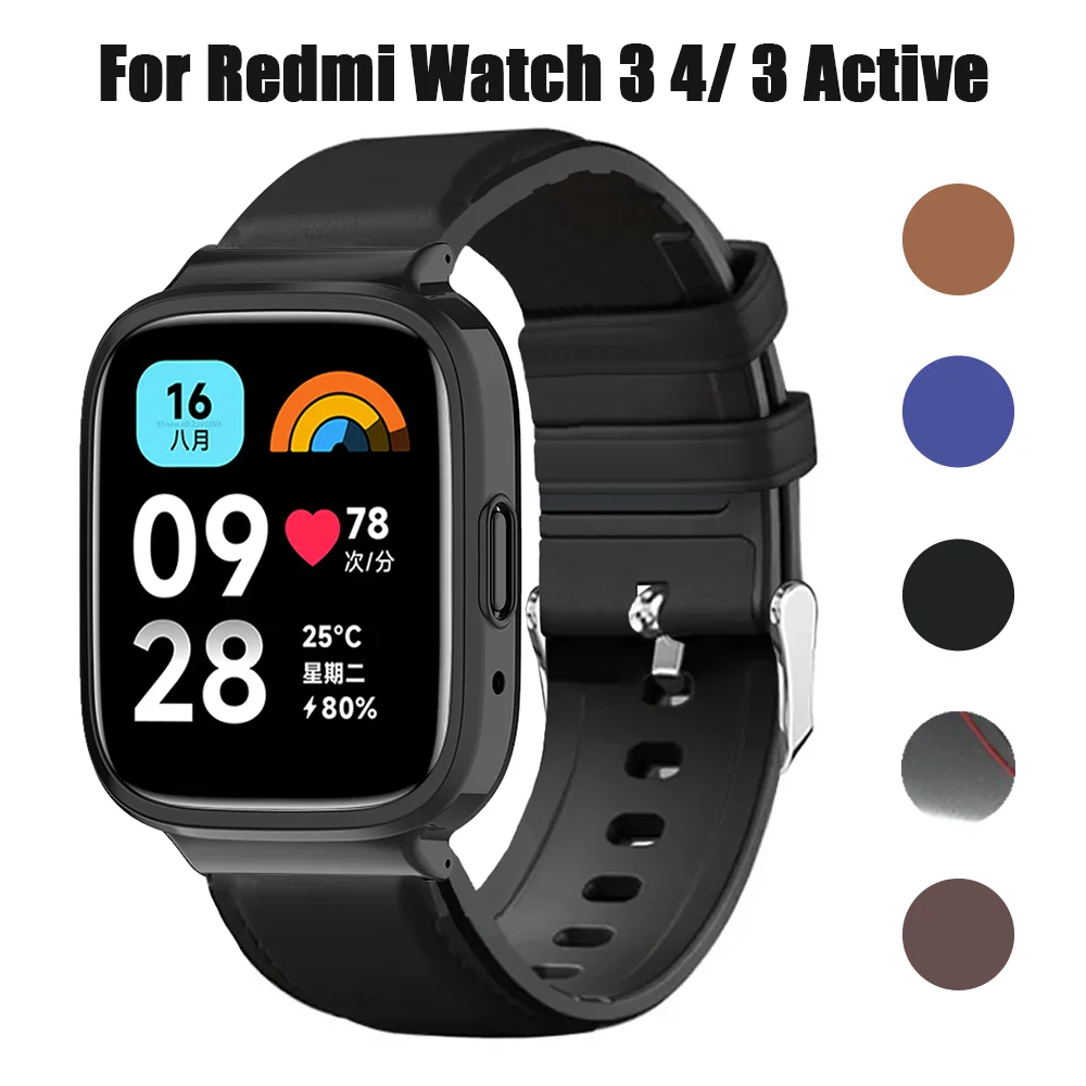

Кожаный ремешок + Корпус из поликарбоната для смарт-часов Redmi Watch 3 Active, браслет Correa для Xiaomi Redmi Watch 4/3, Аксессуары для браслета