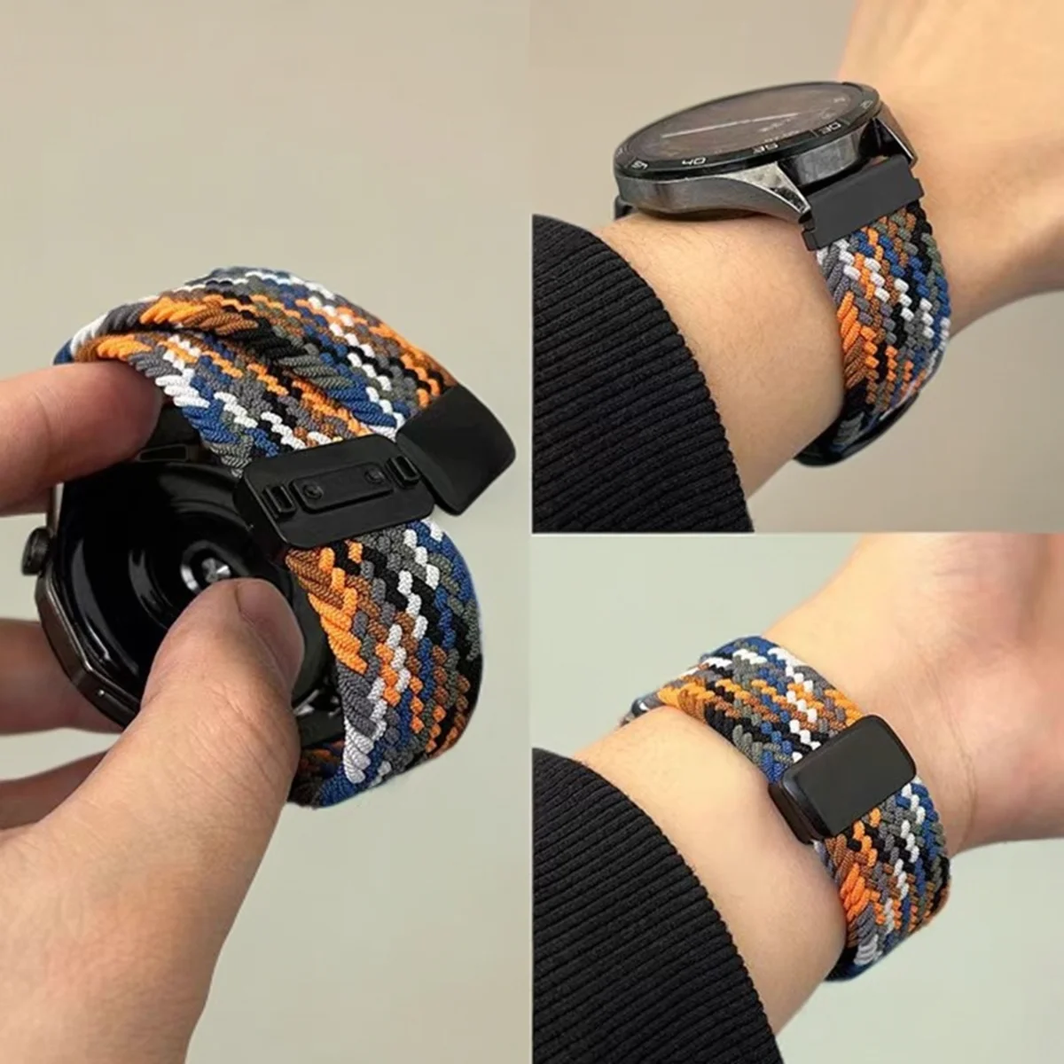Geflochtenes Magnetarmband für Huawei Watch GT6/GT6 Pro 41mm 42mm 46mm Nylon-Elastikschlaufe für Garmin Vivomove3/Venu/Amazfit Watch – Detail 9