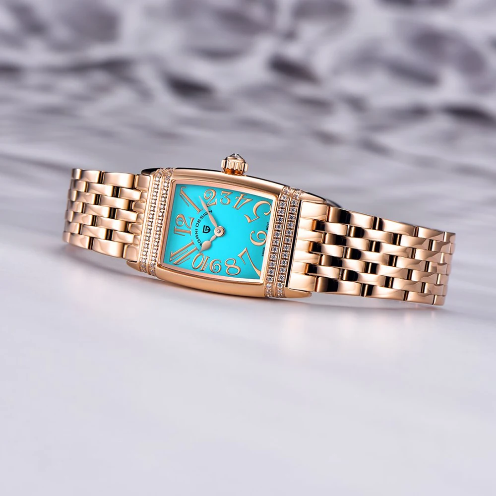 PAGANI DESIGN 럭셔리 브랜드 유럽 미국 스퀘어 쿼츠 시계 방수 스테인레스 스틸 다이아몬드 상감 베젤 여성용 시계