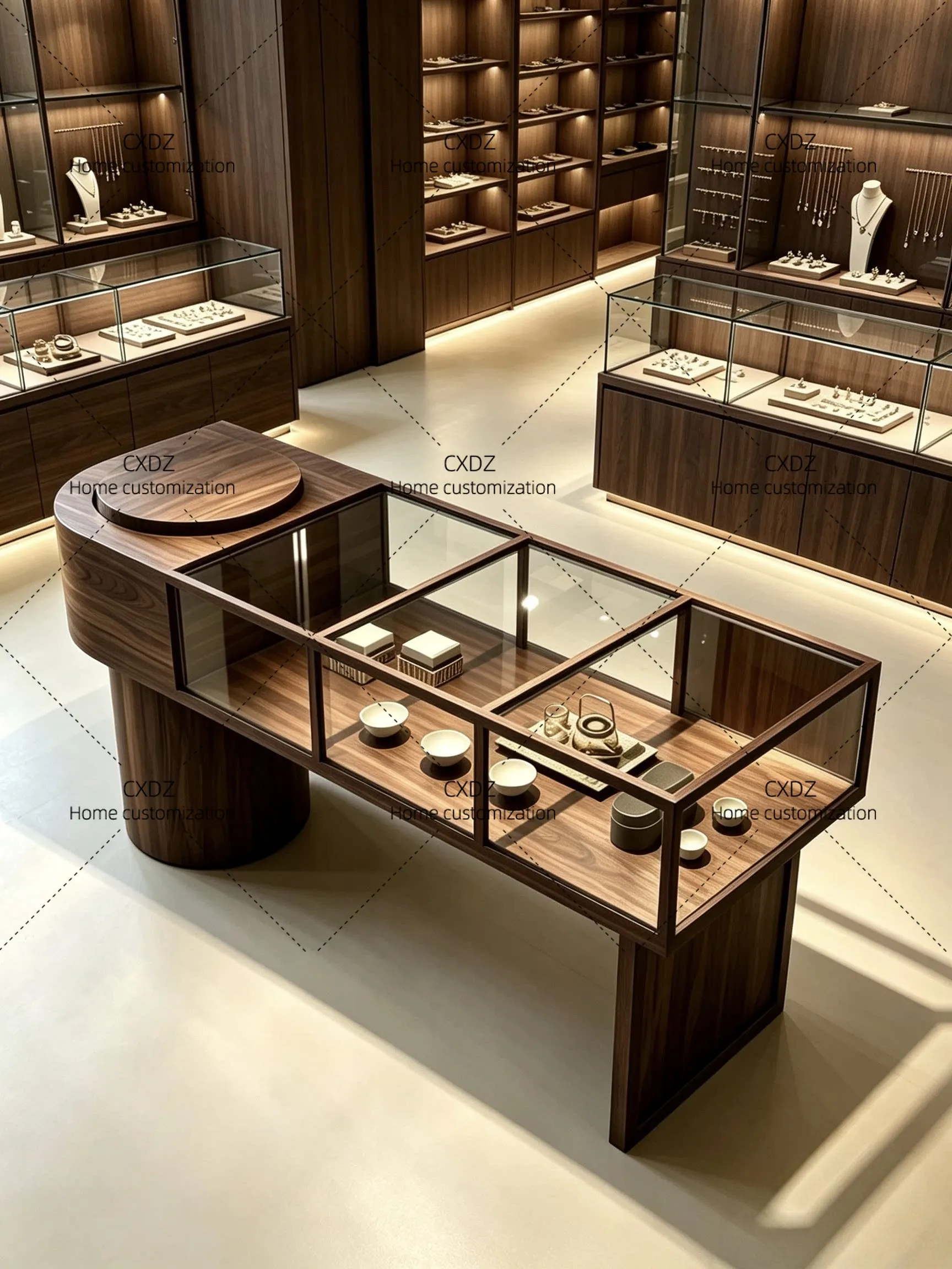 Clothing Store Glass Display Cabinet Zhongdaotai Ceramic Jewelry Antique Jade Store Display Shelf Display Cabinet