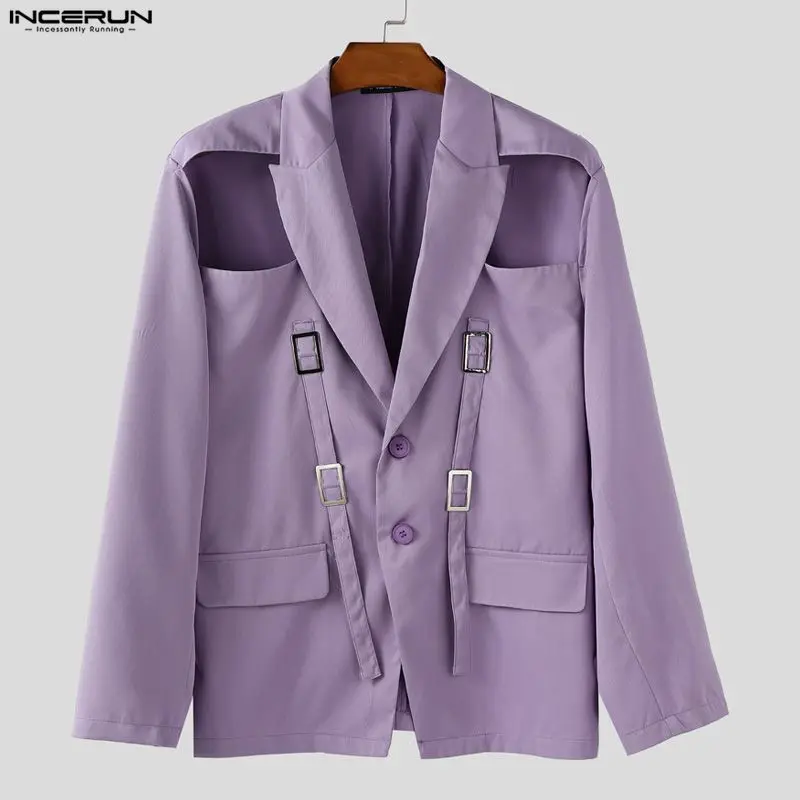 

INCERUN Men Blazer Solid Color Lapel Long Sleeve Hollow Out Male Suit Streetwear 2025 Button Fashion Casual Thin Coats Men S-5XL