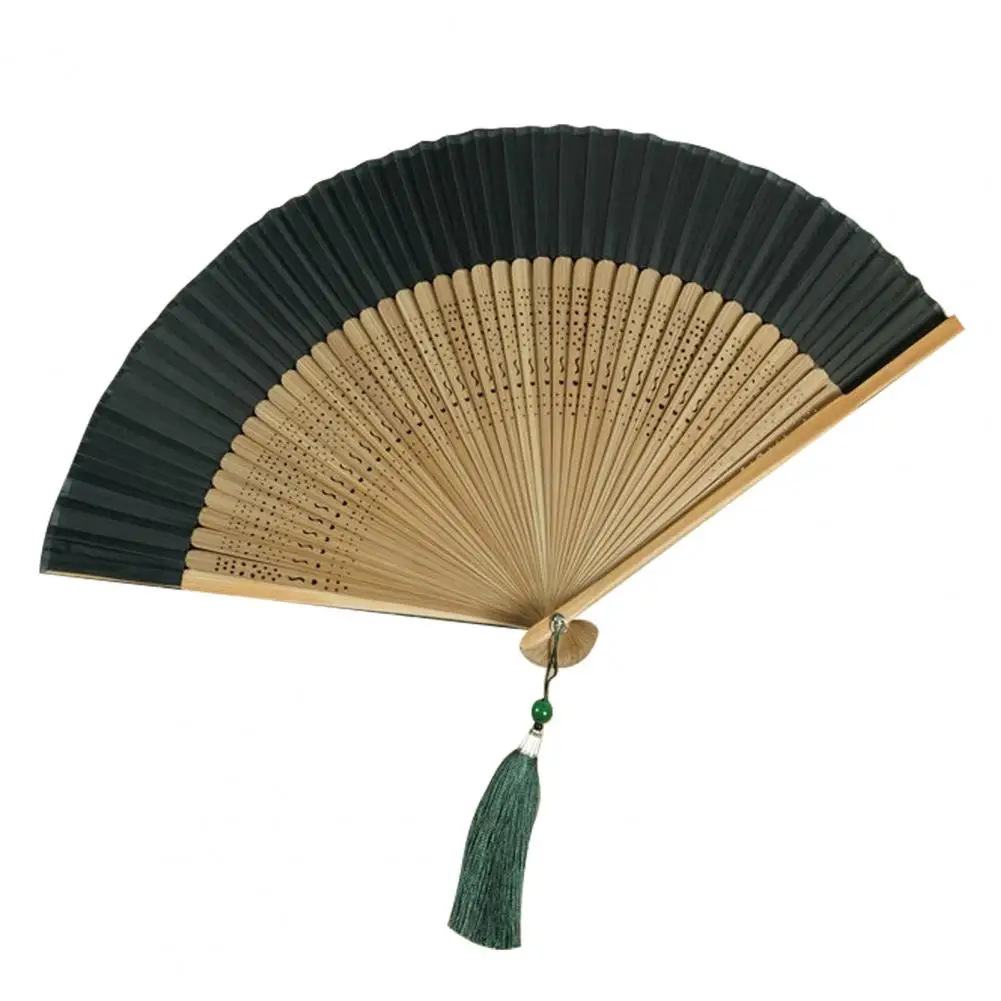 Handmade Fan Chinese Vintage Style Folding Fan with Tassel Hollow Out Design Elegant Photo Prop Party Decoration for Classical