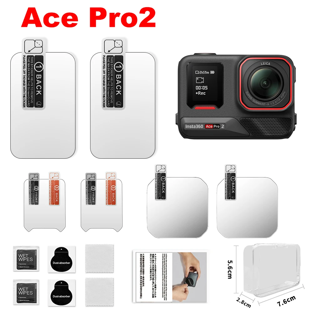 Lens Screen Protector appliable for Insta360 Ace Pro2 LCD Screen + Insta 360 Ace Pro 2 Front Screen Tempered Glass Bubble Free