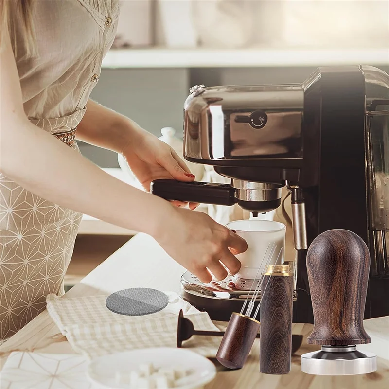 AF93-51 мм набор темперов и мешалок для кофе эспрессо с деревянной ручкой, пружинный калиброванный темпер с основанием из нержавеющей стали премиум-класса