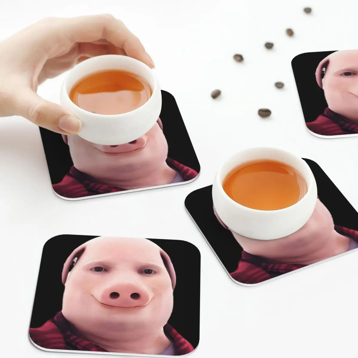 John Pork Is Calling Coasters Kitchen Placemats Waterproof Insulation Cup Coffee Mats For Decor Home Tableware Pads Set of 4
