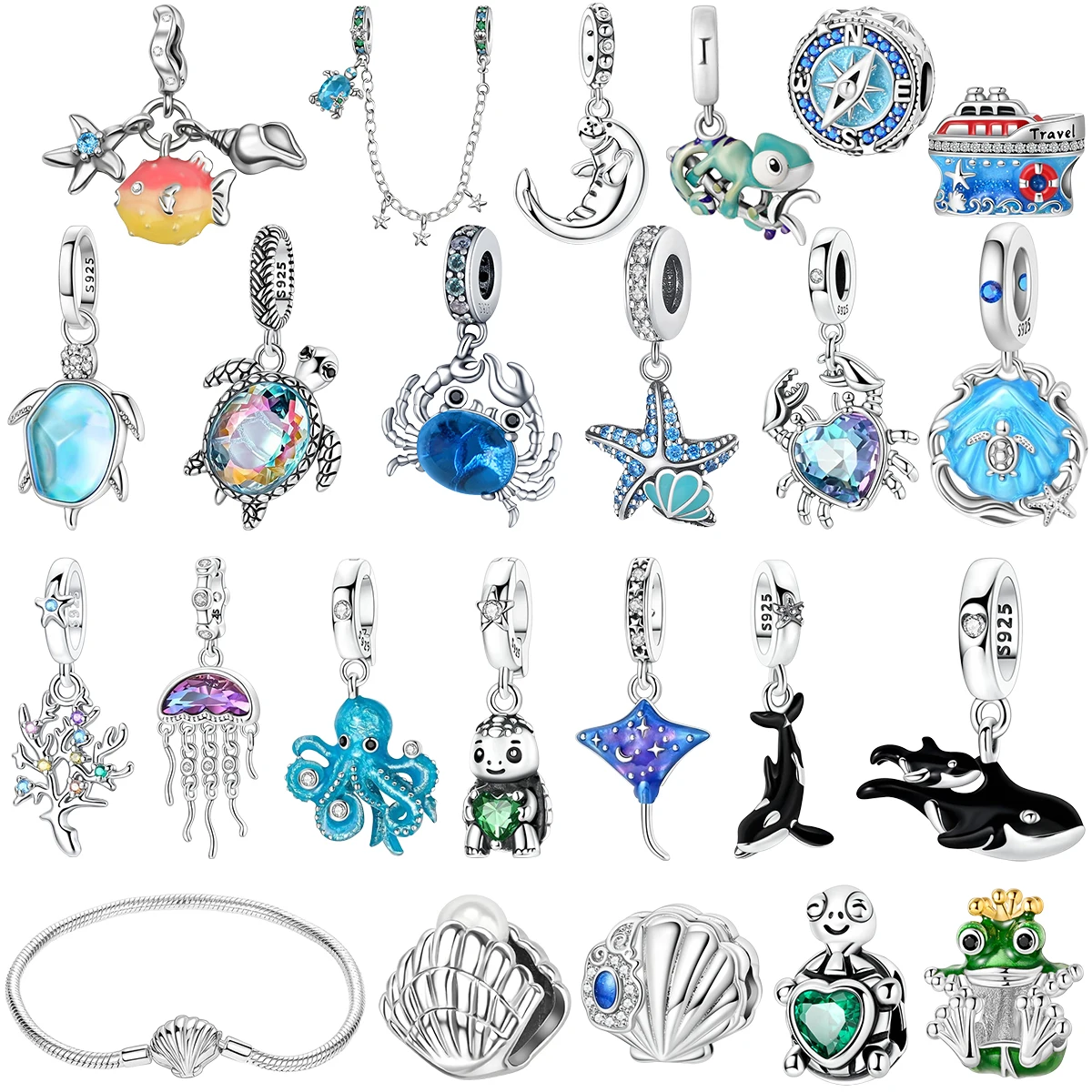 Nuevos Dijes Originales de Plata de Ley 925 con Forma de Medusa, Conchas, Rana y Pulpo, Ideales para Pulseras y Collares de Mujer y Niña, Regalos DIY