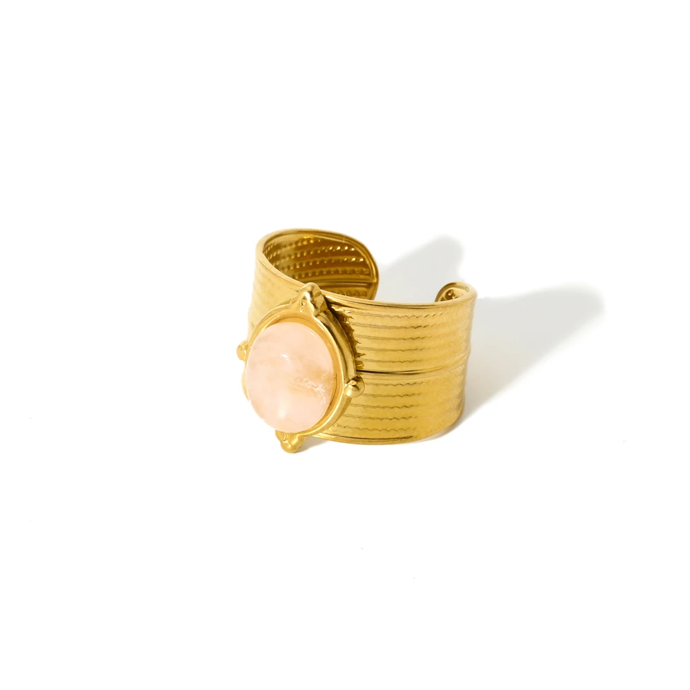 Vintage Naturstein Geometrischer Vergoldeter Edelstahlring Trendiger Modeschmuck – Detail 11