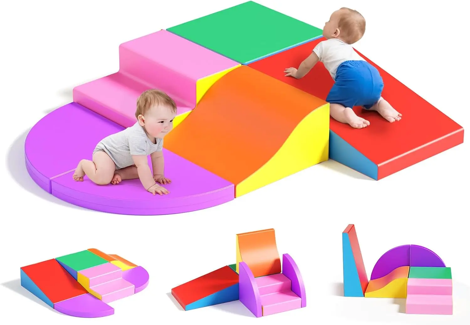Bloques de escalada de espuma para niños pequeños, bloques de escalada para bebés, juego suave de escalada para niños pequeños con bloque plegable y túnel interior Cl