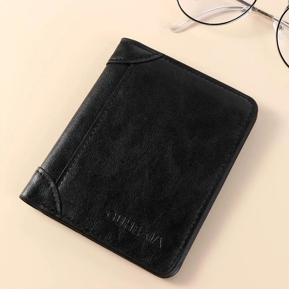 Leather 2 Fold Wallets Urban Recreational Style Solid Color Men's Short Wallet Credit Card Case Multifunction Pocket Purse
