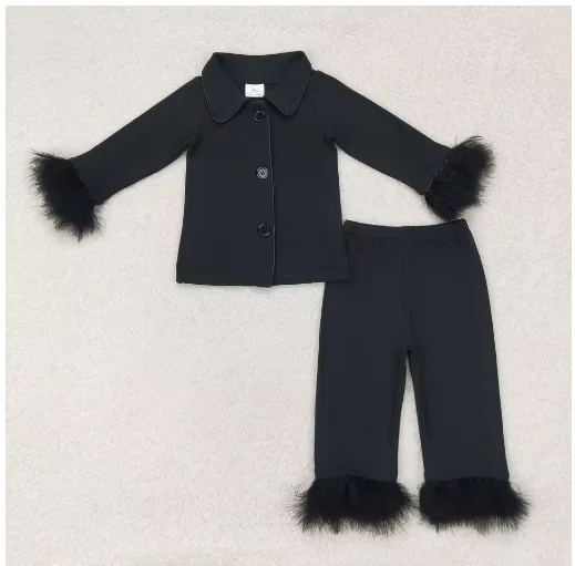 Baby Girl Christmas Pajamas Set Fur Long Sleeves Bows Gingerbread Shirt Pants Sleepwear Children Toddler Winter Outfit